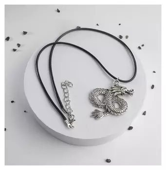 Кулон на шнурке "Змей", цвет чернёное серебро на чёрном шнурке, 41 см