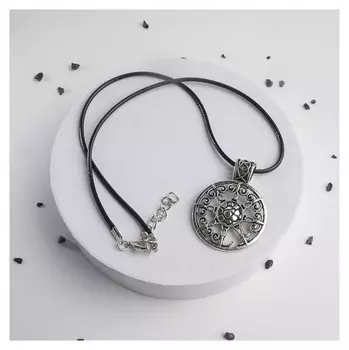 Кулон на шнурке "Звезда в круге", цвет чернёное серебро на чёрном шнурке, 42 см