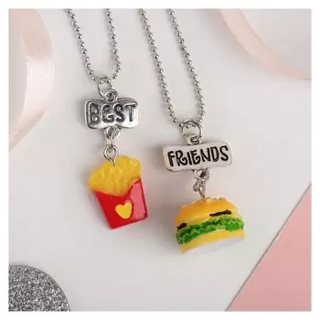 Кулон "Неразлучники" фаст-фуд, цветной в чернёном серебре, 45см