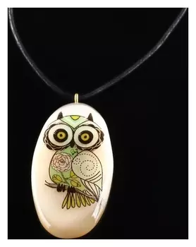 Кулон овал "Сова №1", селенит