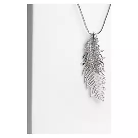Кулон "Перо" ангела, цвет белый в серебре, 72 см