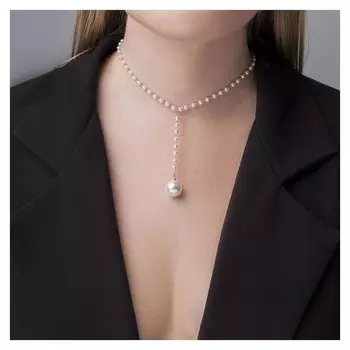 Кулон с жемчугом "Цепь" олимпия, цвет белый в золоте, 32 см