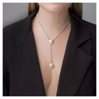 Кулон с жемчугом "Цепь" олимпия, с цепочкой, цвет белый в золоте, 32 см