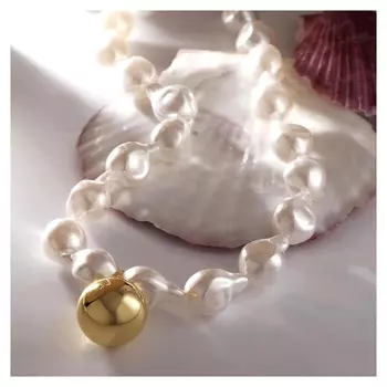 Кулон "Шар" каплевидные бусины, цвет белый в золоте, 40см