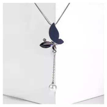 Кулон "Свидание" бабочка, цвет белый-серый в серебре, L=70