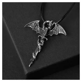 Кулон унисекс "Легенды" дракон с мечом, цвет чернёное серебро, 60 см