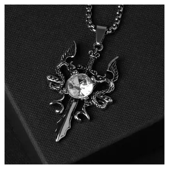 Кулон унисекс "Меч" пламя, цвет белый в чернёном серебре, 60 см