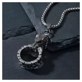 Кулон "Волк" кольцо, цвет чернёное серебро, 70см