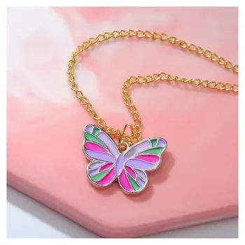 Кулон"Выбражулька" бабочка, 40см, разноцветный в золоте