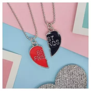 Кулоны "Неразлучники" Best Friends, сердце, цвет красно-синий в серебре, 45 см