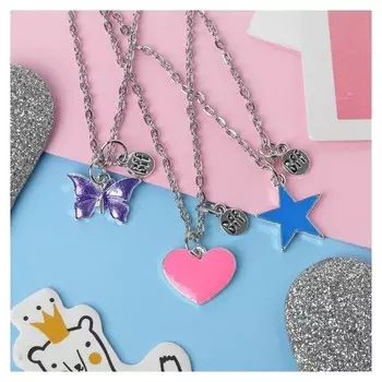 Кулоны "Неразлучники", цветной в серебре, 45 см