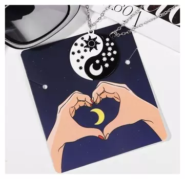 Кулоны "Неразлучники" день и ночь, цвет чёрно-серебряный, 45 см