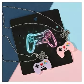 Кулоны "Неразлучники" игровые джойстики, цвет сиренево-розовый в серебре, 45 см