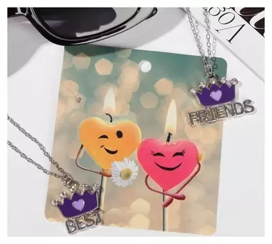 Кулоны "Неразлучники" королевская дружба, цвет фиолетово-розовый в серебре, 45 см