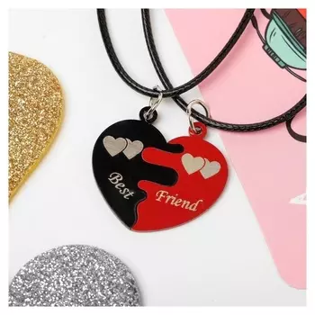 Кулоны "Неразлучники" Love, две половинки, цвет чёрно-красный, 45см