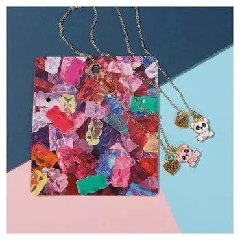 Кулоны "Неразлучники" мишки, цвет бело-розовый в золоте, 45 см