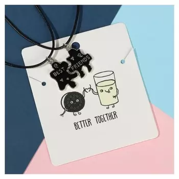 Кулоны "Неразлучники" пазлики с сердечком, цвет чёрный, 45 см