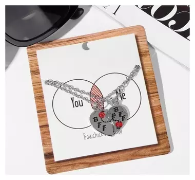 Кулоны "Неразлучники" сердце, божьи коровки, цвет красно-чёрный в серебре, 45 см