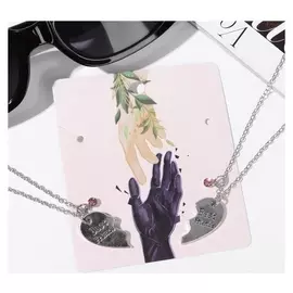 Кулоны "Неразлучники" сердце лучших друзей, цвет розовый в чернёном серебре, 45 см