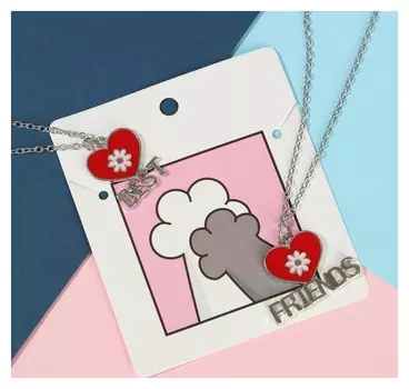 Кулоны "Неразлучники" сердце с цветами, цвет красно-розовый в серебре, 45 см