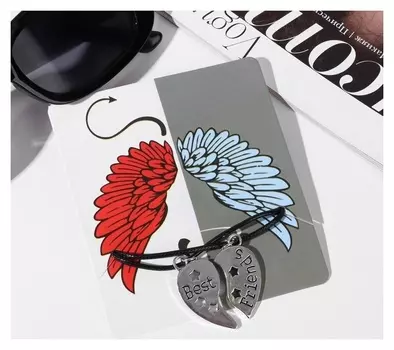 Кулоны "Неразлучники" сердце со звёздами, цвет серебро в чёрном, 45 см