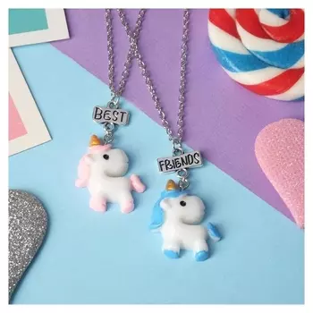 Кулоны неразлучники "Выбражулька", единороги, цветные в серебре