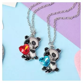 Кулоны неразлучники "Выбражулька", пандочки, цветные в серебре