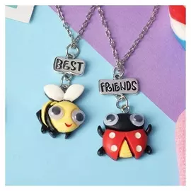 Кулоны неразлучники "Выбражулька", пчёлка и божья коровка, цветные в серебре
