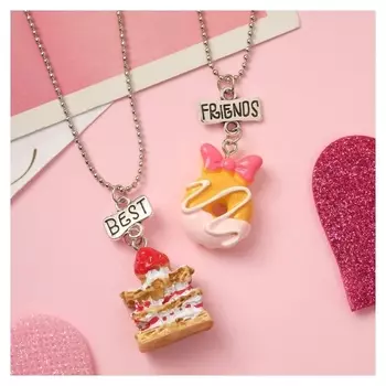 Кулоны неразлучники "Выбражулька" пончик и печенье, цветной в серебре