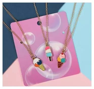 Кулоны "Неразлучники" виды мороженого, цветной в золоте, 45 см