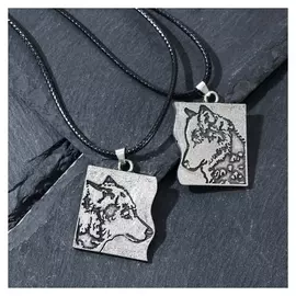 Кулоны "Неразлучники" волк и волчица, цвет чернёное серебро, 50см