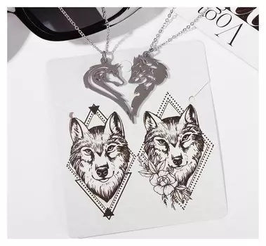 Кулоны "Неразлучники" волк и волчица, цвет серебро, 45 см