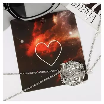 Кулоны "Неразлучники" волки инь-ян, цвет серебро, 45 см