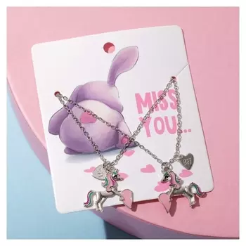 Кулоны "Неразлучники" волшебные лошадки, цвет светло-розовый в серебре, 45см