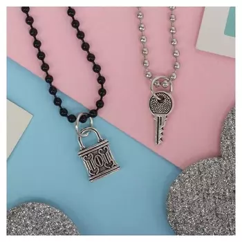 Кулоны "Неразлучники" замочек и ключ, цвет чёрно-серебряный, 45 см