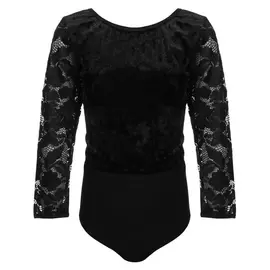 Купальник гимнастический, бархат/гипюр, цвет чёрный, размер 28