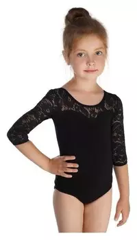 Купальник гимнастический, кокетка и рукав 3/4 гипюр, размер 34, цвет чёрный
