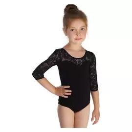 Купальник гимнастический, кокетка и рукав 3/4 гипюр, размер 40, цвет чёрный