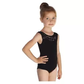 Купальник гимнастический, кокетка кружево, без рукава, размер 34, цвет чёрный