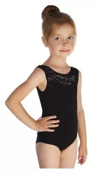 Купальник гимнастический, кокетка кружево, без рукава, размер 38, цвет чёрный