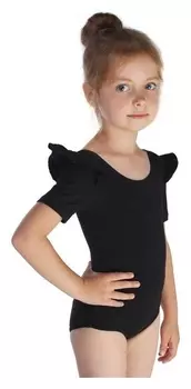 Купальник гимнастический, крылышко, короткий рукав, размер 34, цвет чёрный