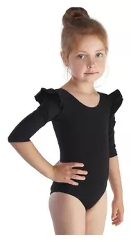Купальник гимнастический, крылышко, рукав 3/4, размер 32, цвет чёрный