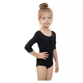 Купальник гимнастический, рукав 3/4 кружево реглан, размер 34, цвет чёрный