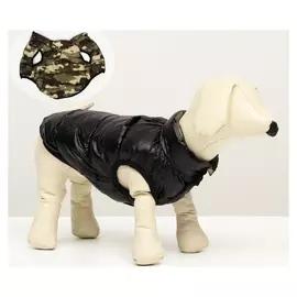 Куртка для собак двухсторонняяс принтом, размер 12 (ДС 28 см, ОГ 38 см, ОШ 27 см), чёрная