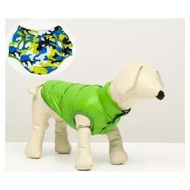 Куртка для собак двухсторонняяс принтом, размер 14 (ДС 32 см, ОГ 42 см, ОШ 31 см), зелёная