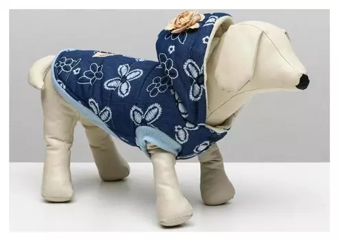 Куртка для собак с цветами, M (ДС 25 см, ОШ 26 см, ОГ 37 см), тёмно-синяя