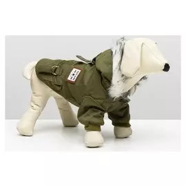 Куртка для собак с меховым капюшоном, M (ДС 25 см, ОШ 26 см, ОГ 37 см), зелёная