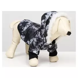 Куртка с капюшоном и мехом, размер S (ОШ 25, ОГ 36, ДС 23 см), камуфляжная