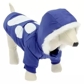 Куртка с капюшоном и мехом, размер XS (ОШ 22, ОГ 32, ДС 20 см), синяя