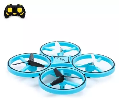 Квадрокоптер радиоуправляемый Drone, подсветка, работает от аккумулятора, цвет синий
